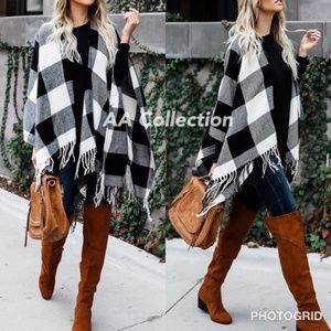 Buffalo Plaid Tassel Shawl Poncho